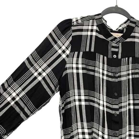 LOFT Plaid Button Up Blouse L - Picture 2 of 6